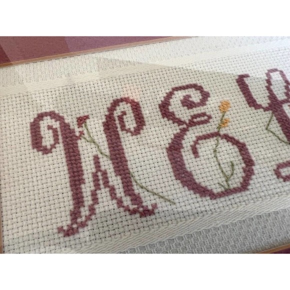 Vintage Framed Cross Stitch Matted Welcome Sign Country Farm House Decor - Picture 7 of 8